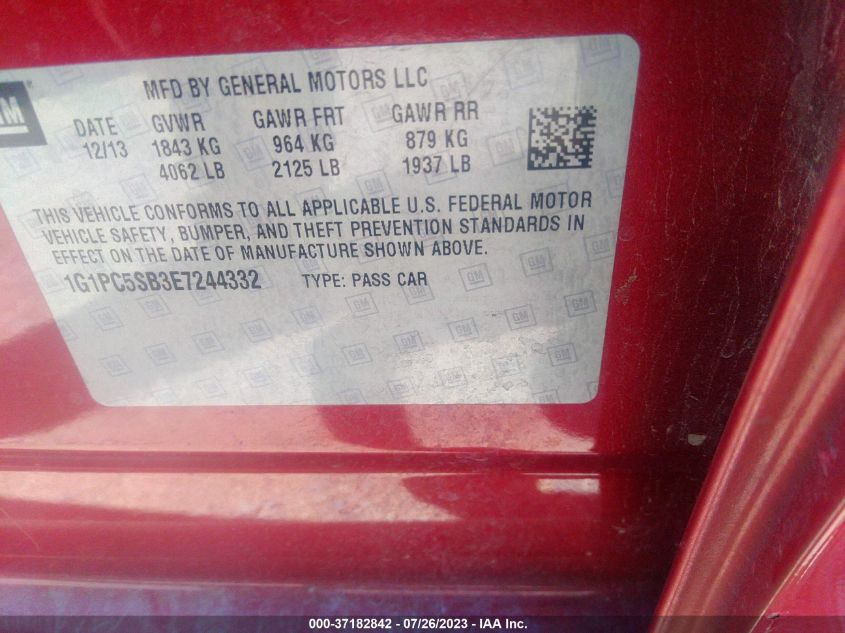 2014 CHEVROLET CRUZE 1LT - 1G1PC5SB3E7244332