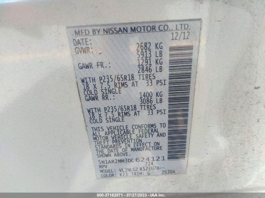 2013 NISSAN PATHFINDER SL - 5N1AR2MM3DC624121