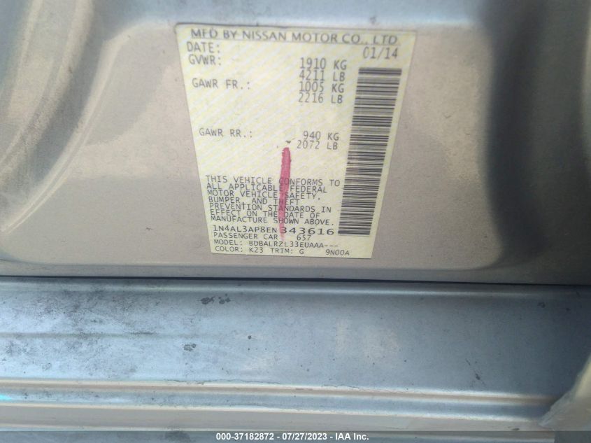 2014 NISSAN ALTIMA 2.5 S - 1N4AL3AP8EN343616