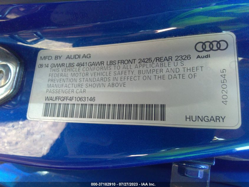 2015 AUDI S3 2.0T PRESTIGE - WAUFFGFF4F1063146