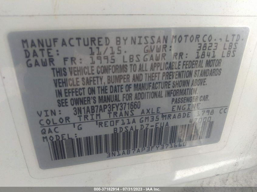 2015 NISSAN SENTRA SV - 3N1AB7AP3FY371660