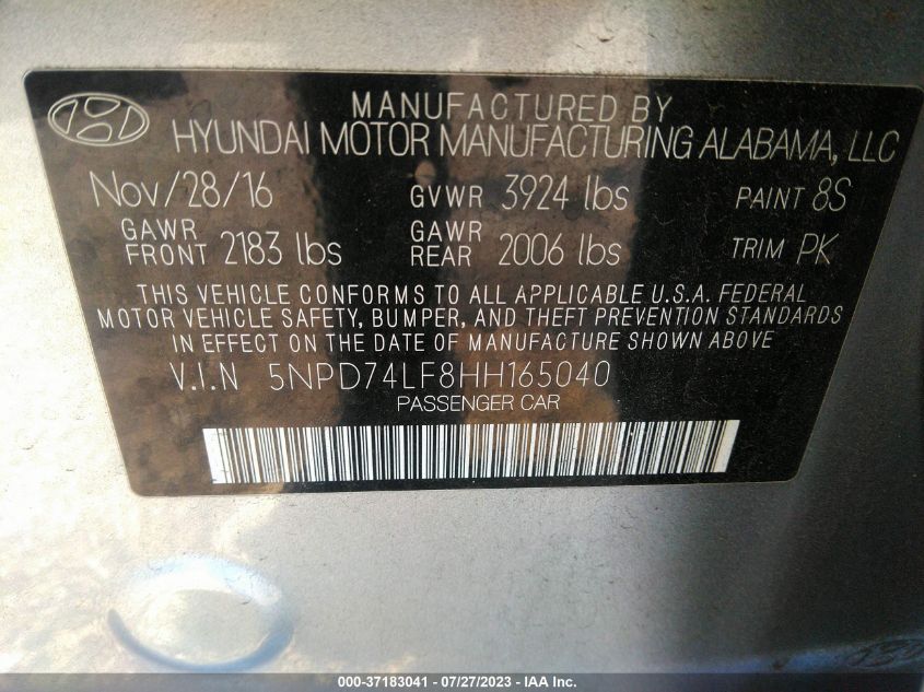 2017 HYUNDAI ELANTRA SE - 5NPD74LF8HH165040