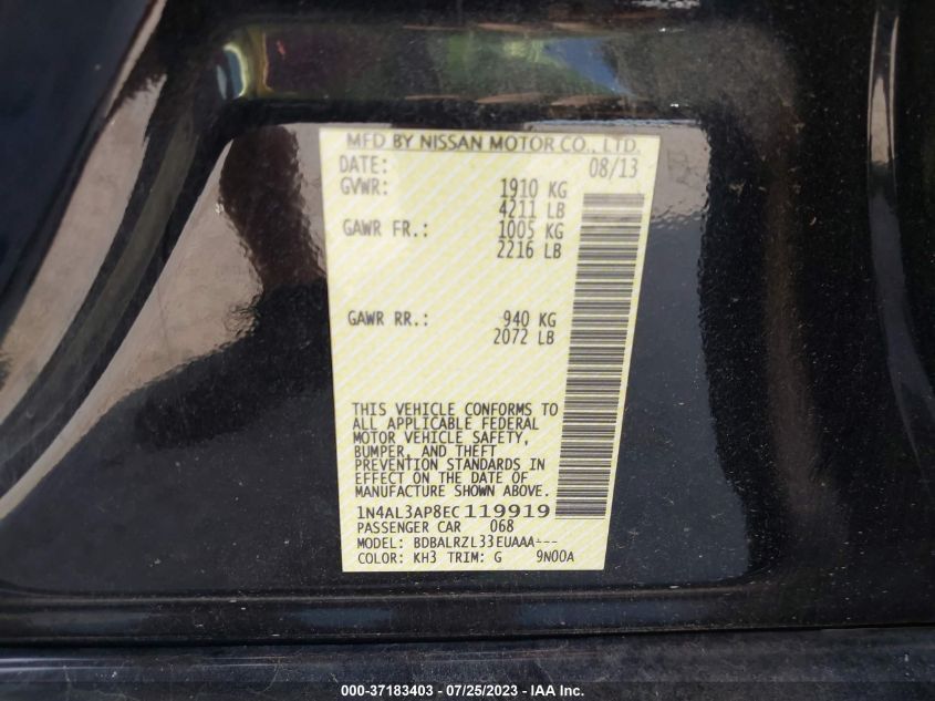 2014 NISSAN ALTIMA 2.5 S - 1N4AL3AP8EC119919