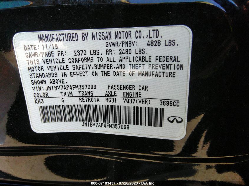 2015 INFINITI Q50 SPORT - JN1BV7AP4FM357099
