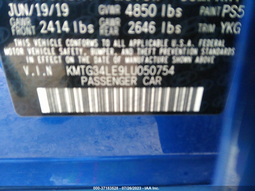 VIN KMTG34LE9LU050754 2020 GENESIS G70 3.3T