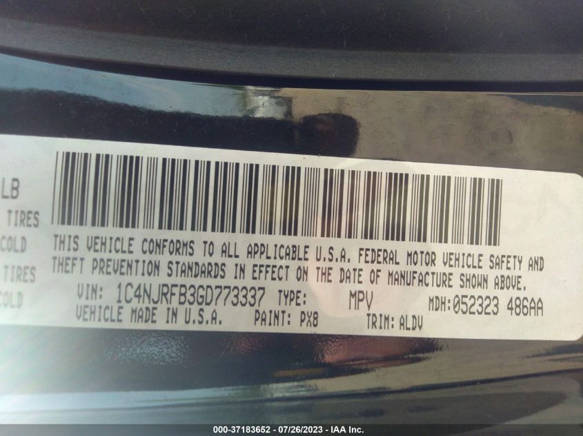 2016 JEEP PATRIOT LATITUDE - 1C4NJRFB3GD773337