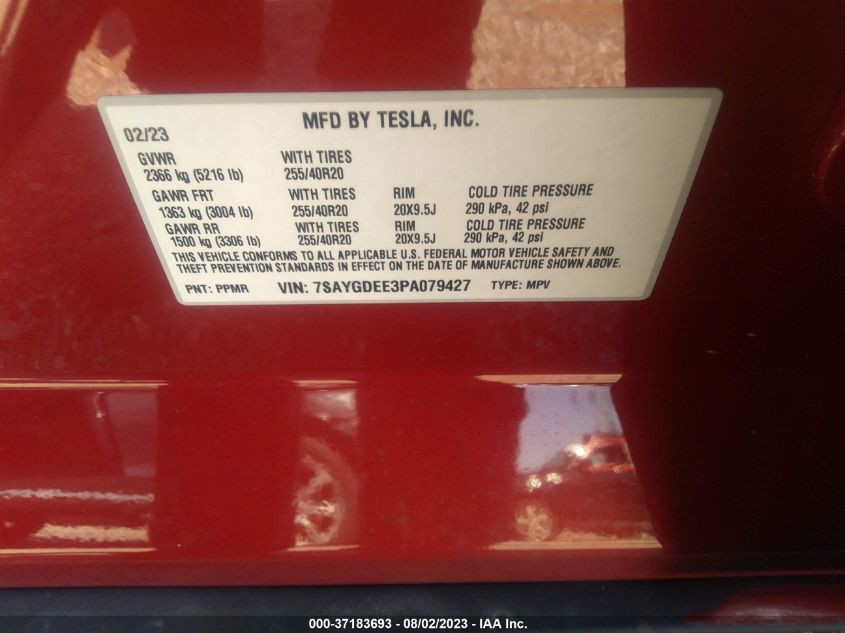 2023 TESLA MODEL Y LONG RANGE - 7SAYGDEE3PA079427