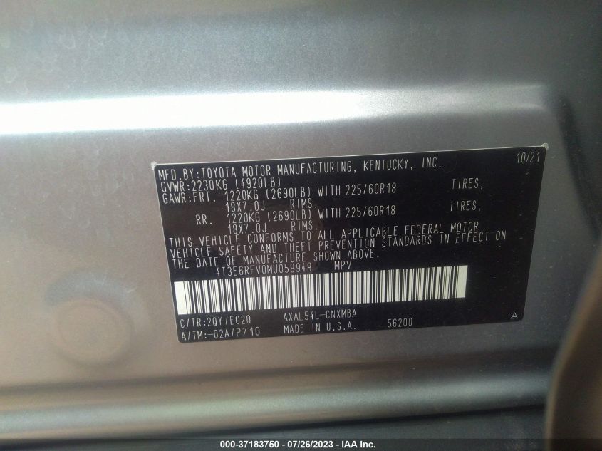 2021 TOYOTA RAV4 XSE - 4T3E6RFV0MU059949