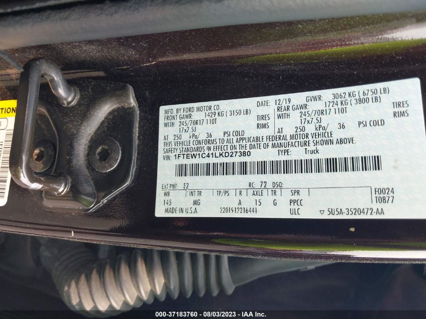 2020 FORD F-150 XL/XLT/LARIAT - 1FTEW1C41LKD27380