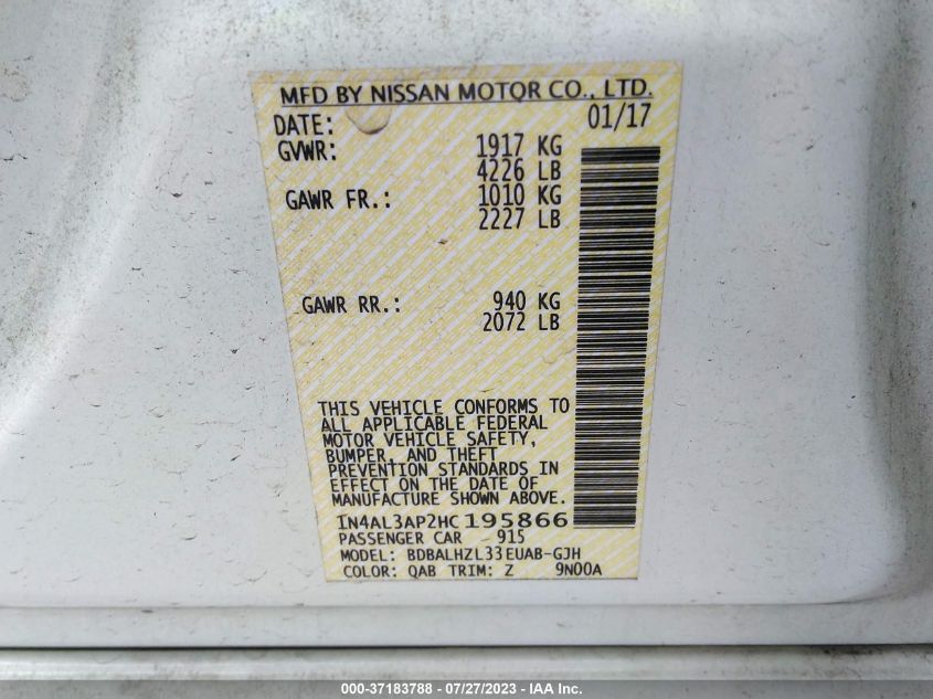2017 NISSAN ALTIMA 2.5 SR - 1N4AL3AP2HC195866