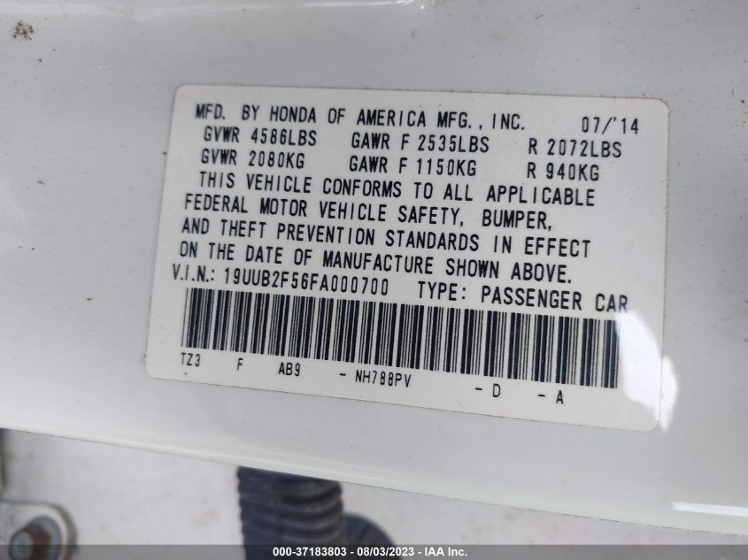 2015 ACURA TLX V6 TECH - 19UUB2F56FA000700