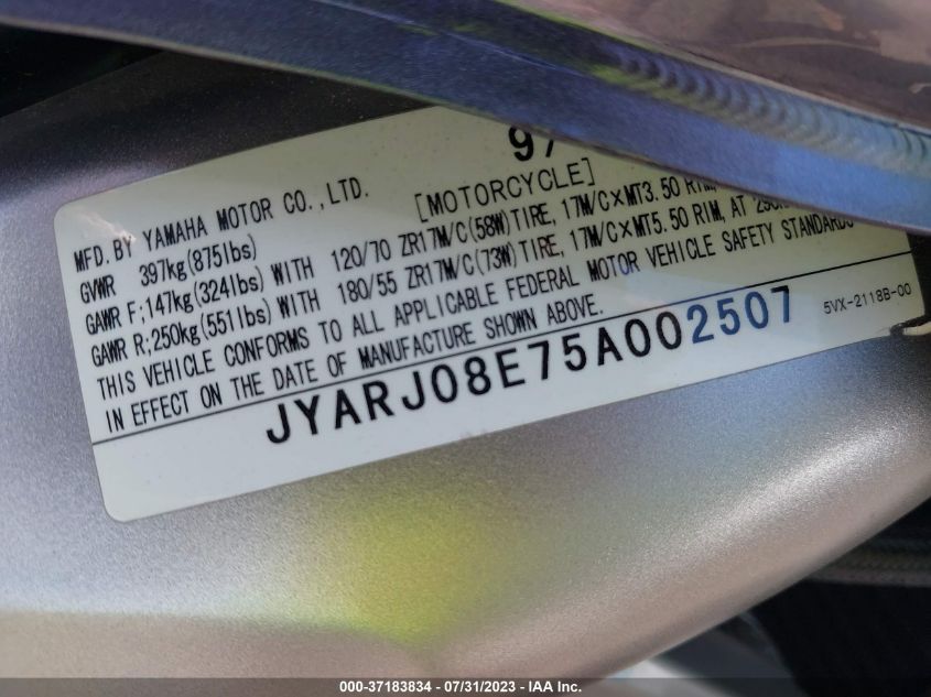 2005 YAMAHA FZ6 S - JYARJ08E75A002507