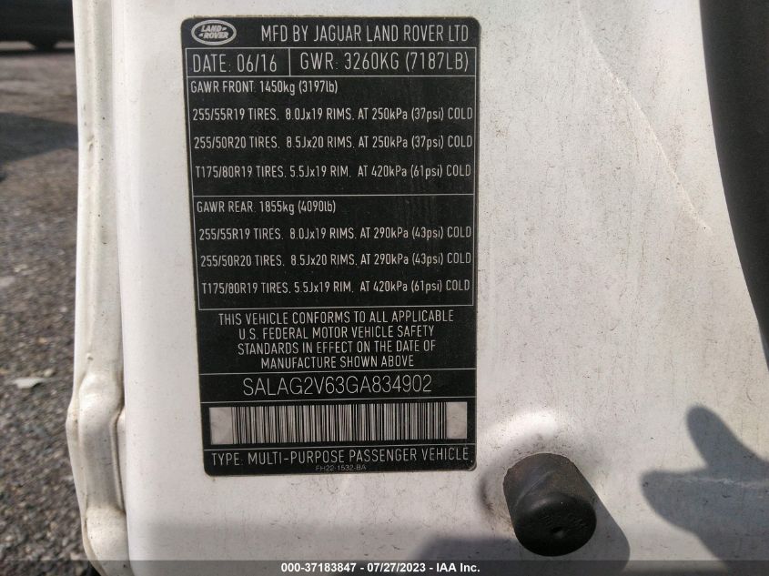2016 LAND ROVER LR4 HSE - SALAG2V63GA834902