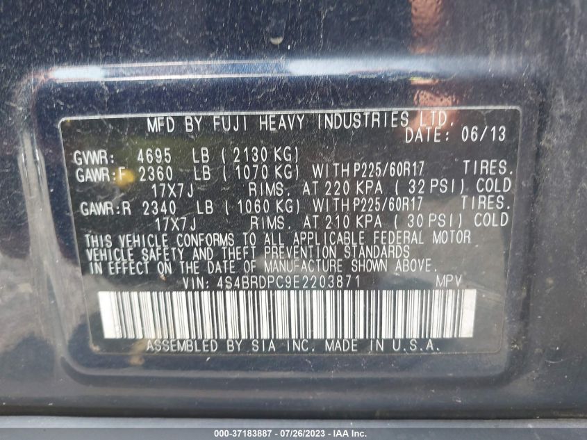 2014 SUBARU OUTBACK 3.6R LIMITED - 4S4BRDPC9E2203871
