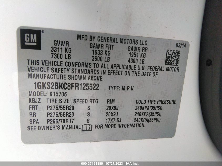 2015 GMC YUKON SLT - 1GKS2BKC8FR125522