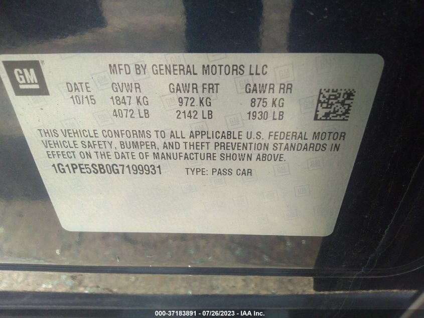 2016 CHEVROLET CRUZE LIMITED LT - 1G1PE5SB0G7199931