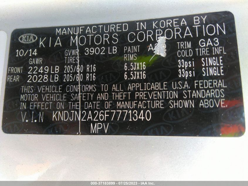 2015 KIA SOUL BASE - KNDJN2A26F7771340