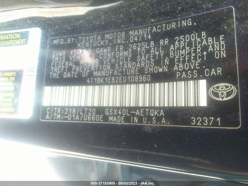2014 TOYOTA AVALON XLE - 4T1BK1EB2EU108960