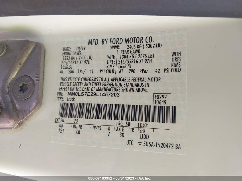 VIN NM0LS7E29L1457203 2020 FORD TRANSIT CONNECT VAN XL