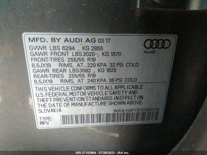 2017 AUDI Q7 PREMIUM PLUS - WA1LHAF72HD050719
