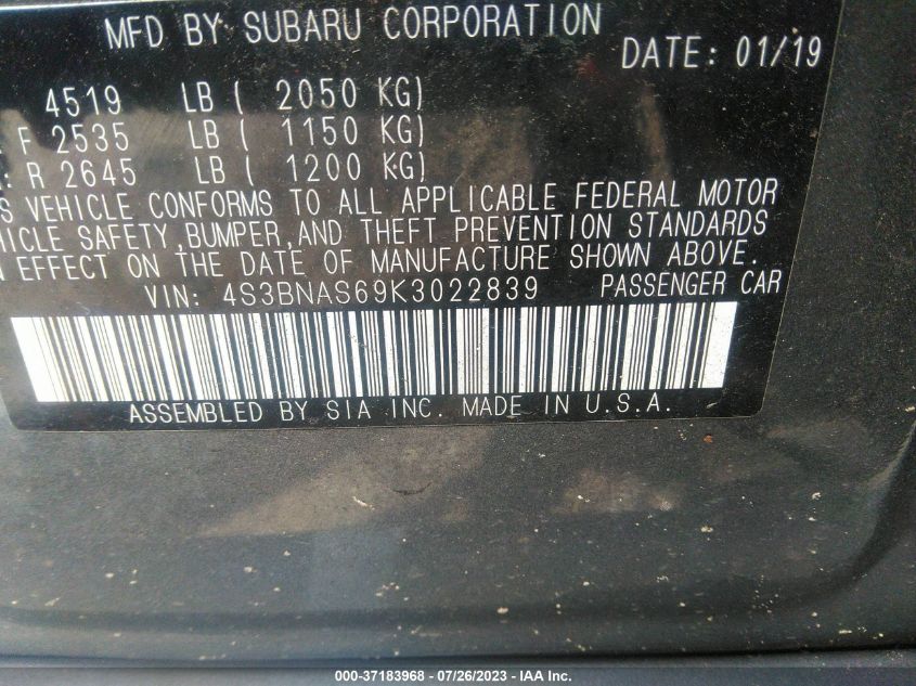 2019 SUBARU LEGACY SPORT - 4S3BNAS69K3022839