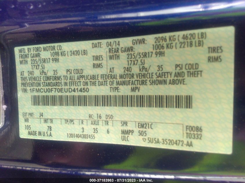 2014 FORD ESCAPE S - 1FMCU0F70EUD41450