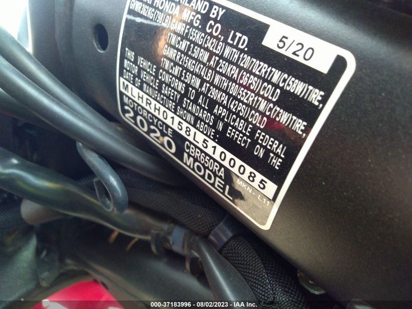 2020 HONDA CBR650 RA - MLHRH0158L5100085