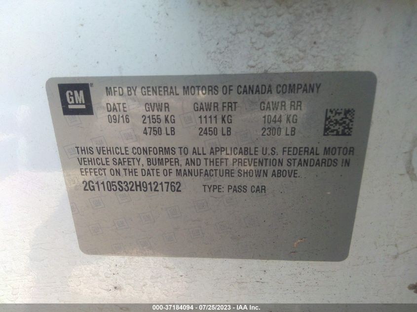 2017 CHEVROLET IMPALA LT - 2G1105S32H9121762