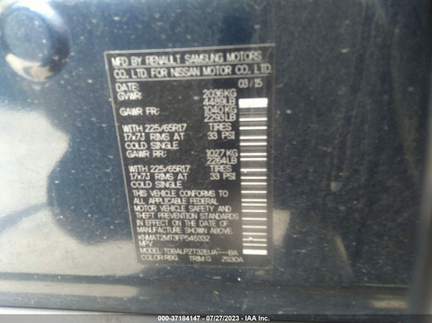 2015 NISSAN ROGUE S - KNMAT2MT3FP545332