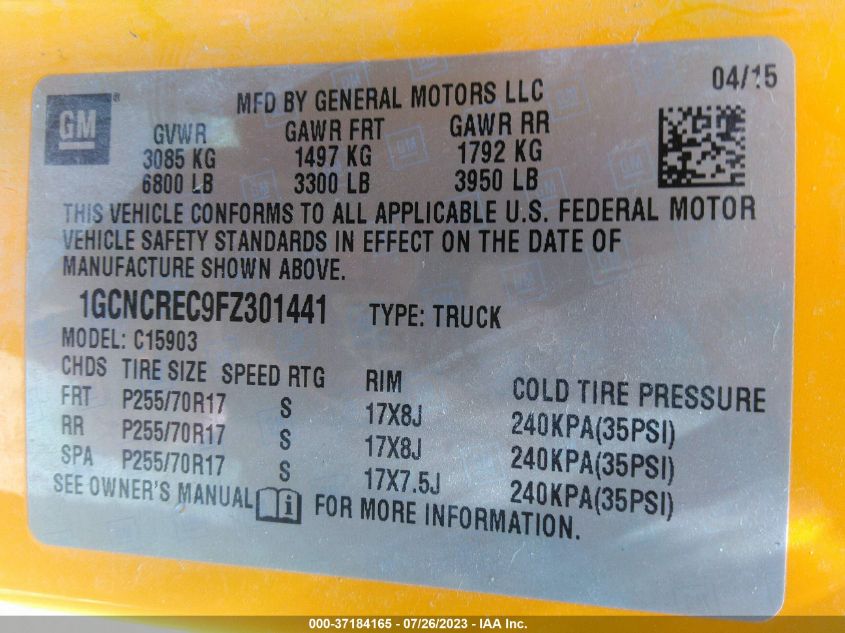 2015 CHEVROLET SILVERADO 1500 LT - 1GCNCREC9FZ301441