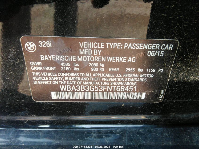2015 BMW 3 SERIES 328I XDRIVE - WBA3B3G53FNT68451