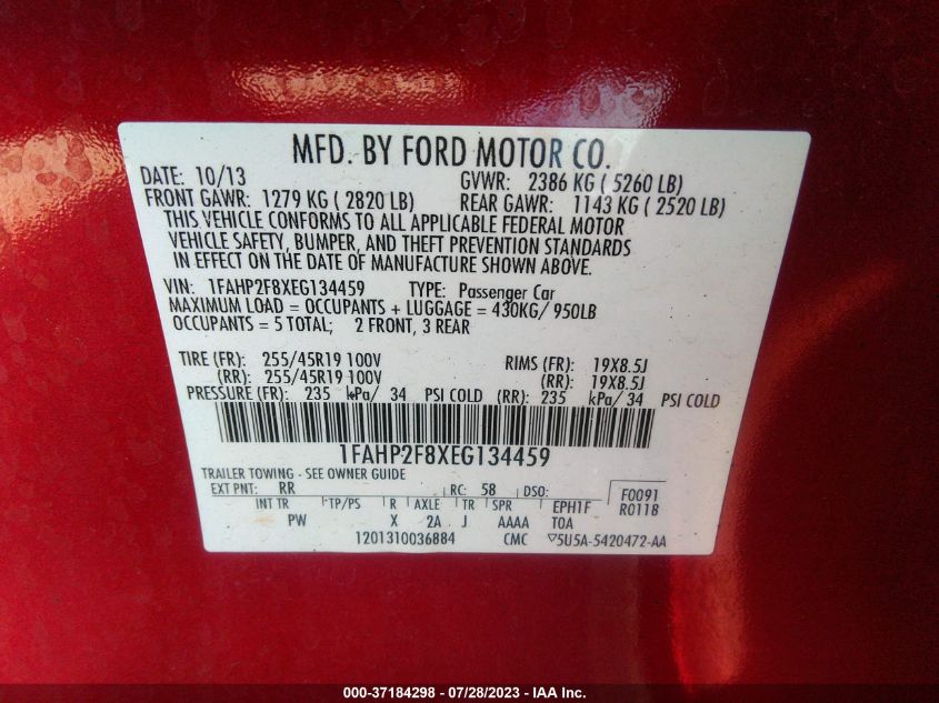 2014 FORD TAURUS LIMITED - 1FAHP2F8XEG134459