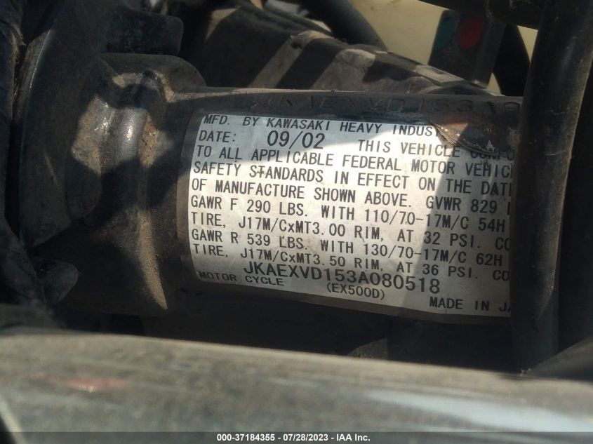 2003 KAWASAKI EX500 D JKAEXVD153A080518