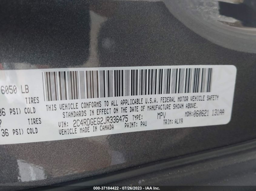 2018 DODGE GRAND CARAVAN GT - 2C4RDGEG2JR336475