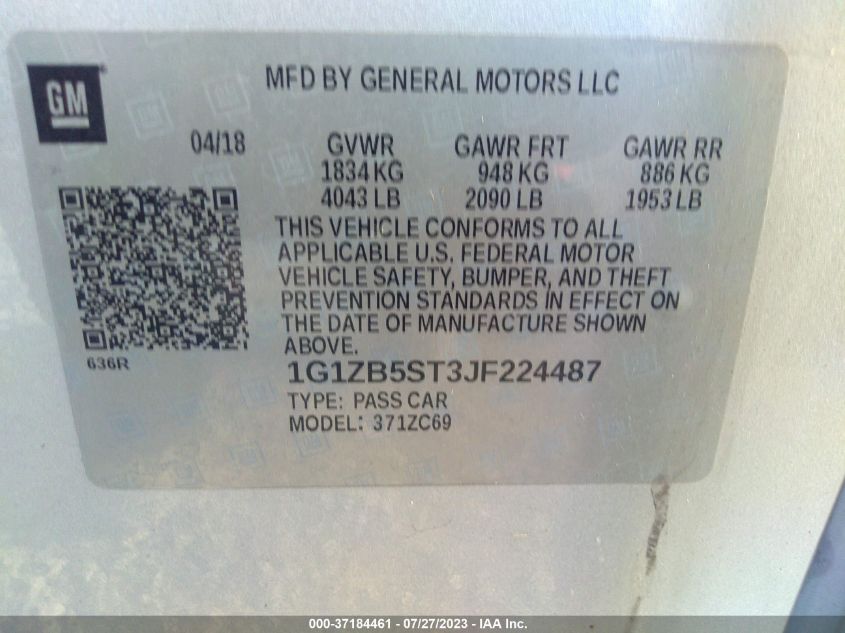 2018 CHEVROLET MALIBU LS - 1G1ZB5ST3JF224487