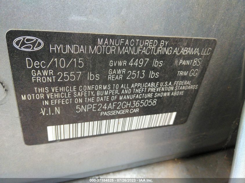 2016 HYUNDAI SONATA 2.4L SE - 5NPE24AF2GH365058