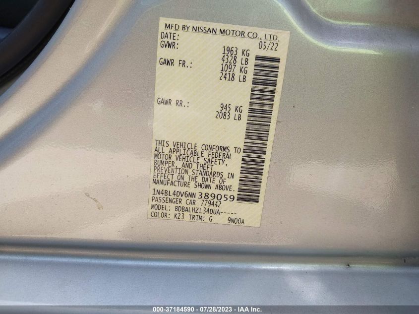 2022 NISSAN ALTIMA 2.5 SV - 1N4BL4DV6NN389059