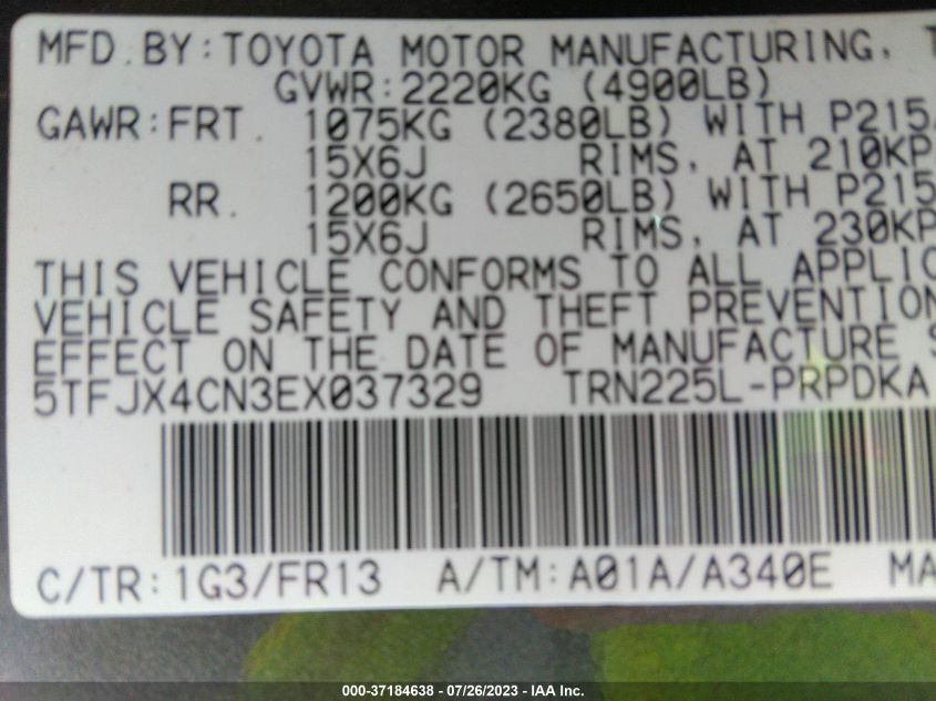 2014 TOYOTA TACOMA DOUBLE CAB - 5TFJX4CN3EX037329