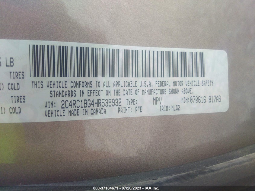 VIN 2C4RC1BG4HR535932 2017 CHRYSLER PACIFICA TOURING-L