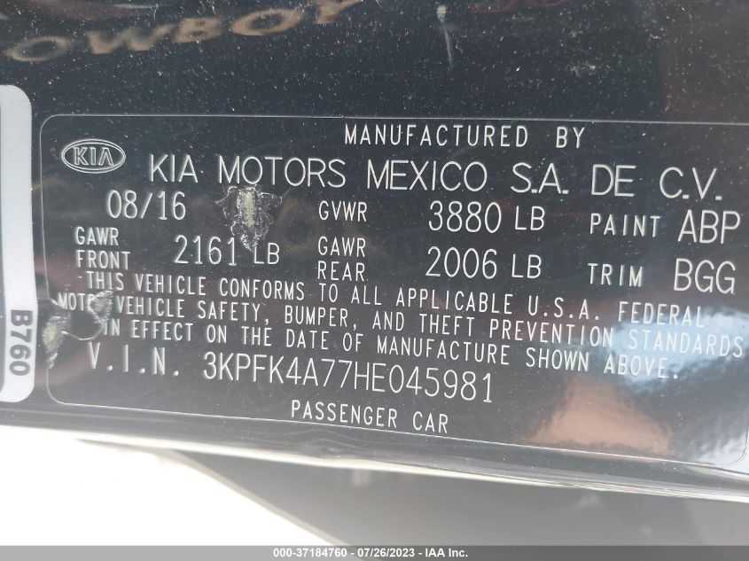 2017 KIA FORTE LX - 3KPFK4A77HE045981