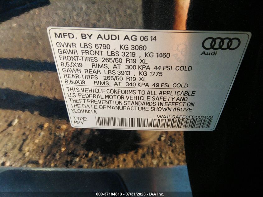 WA1LGAFE6FD001439 2015 AUDI Q7, photo no. 9