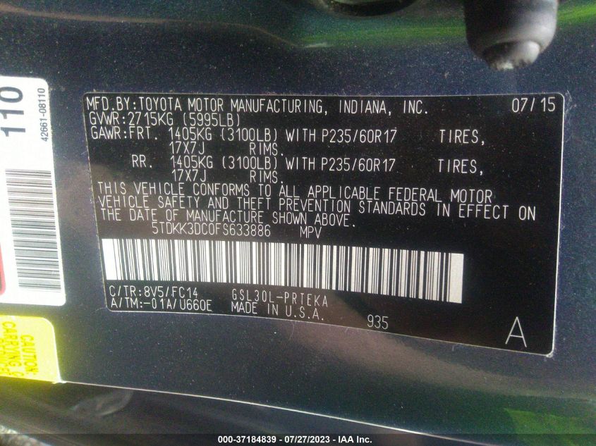 2015 TOYOTA SIENNA LE - 5TDKK3DC0FS633886