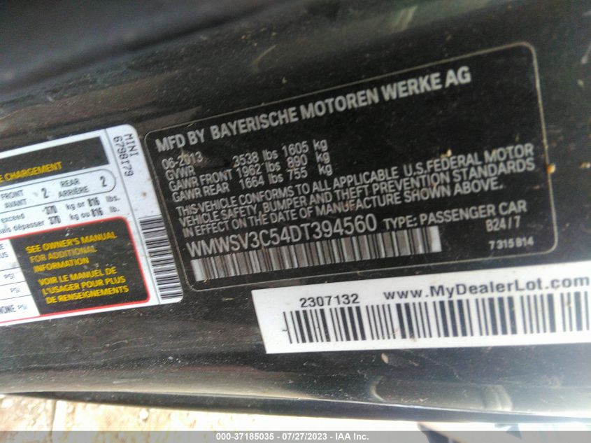 2013 MINI COOPER HARDTOP S WMWSV3C54DT394560