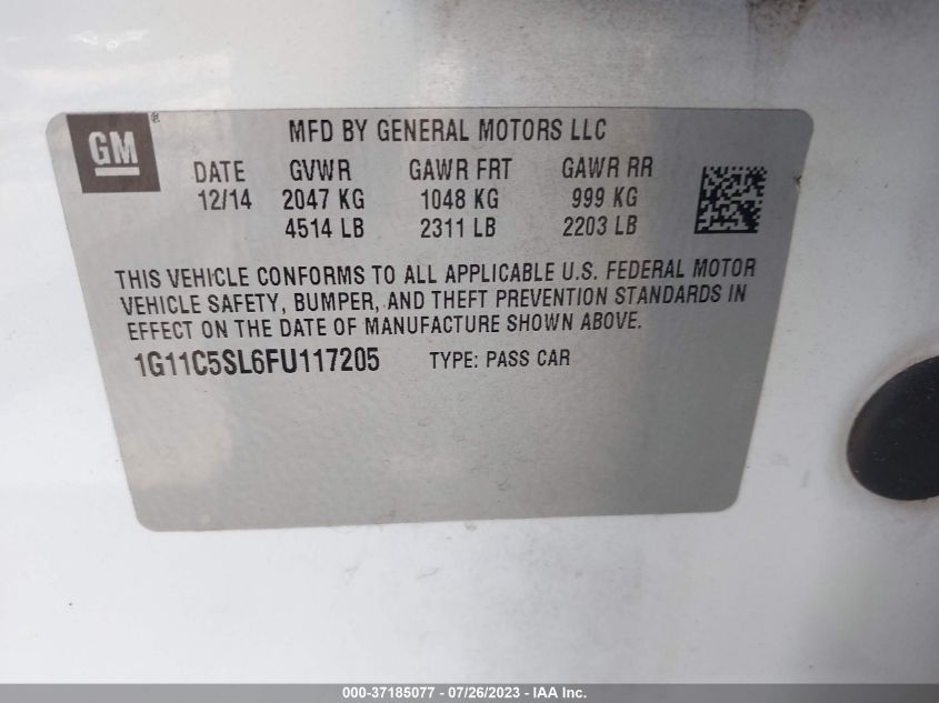 2015 CHEVROLET MALIBU LT - 1G11C5SL6FU117205