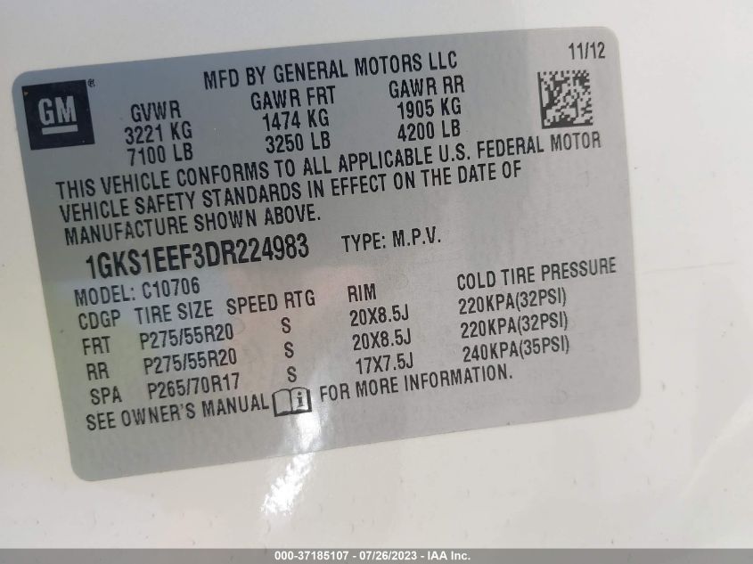 2013 GMC YUKON DENALI - 1GKS1EEF3DR224983