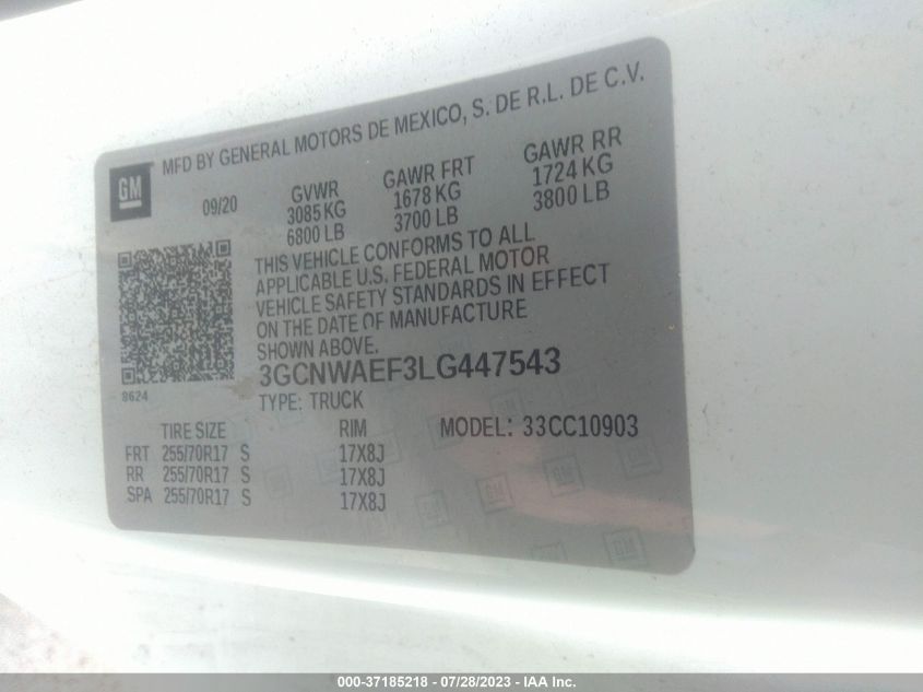 2020 CHEVROLET SILVERADO 1500 WORK TRUCK - 3GCNWAEF3LG447543