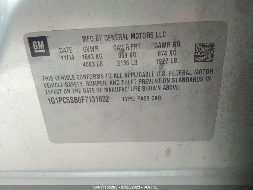 2015 CHEVROLET CRUZE LT - 1G1PC5SB6F7131802