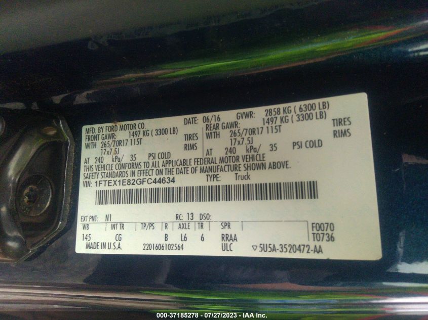 2016 FORD F-150 XLT/XL - 1FTEX1E82GFC44634