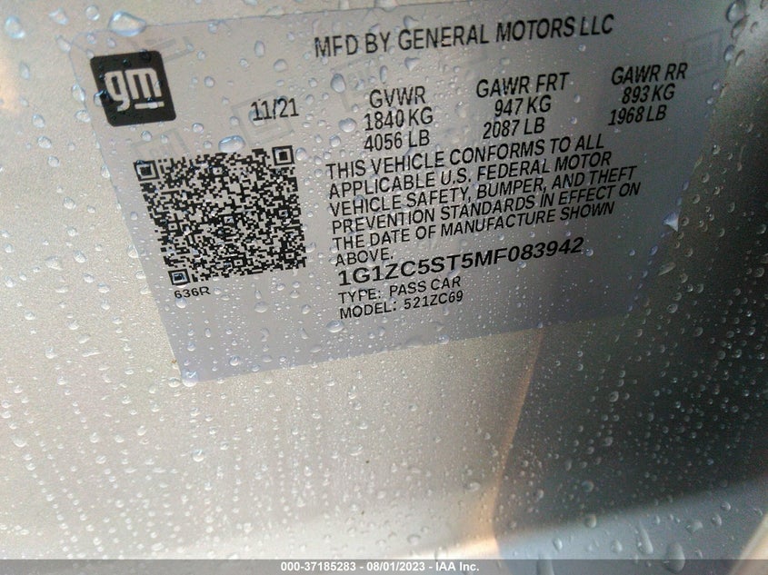 VIN 1G1ZC5ST5MF083942 2021 CHEVROLET MALIBU LS