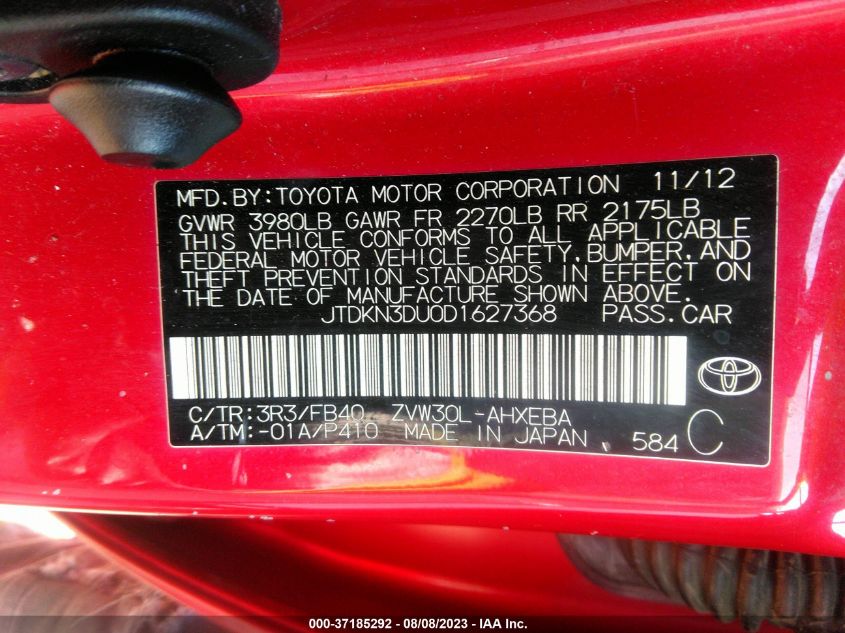 2013 TOYOTA PRIUS ONE/TWO/THREE/FOUR/FIVE - JTDKN3DU0D1627368